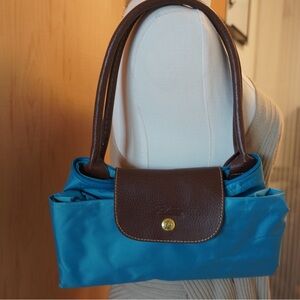 Longchamp Blue and Brown Shoulder Bag